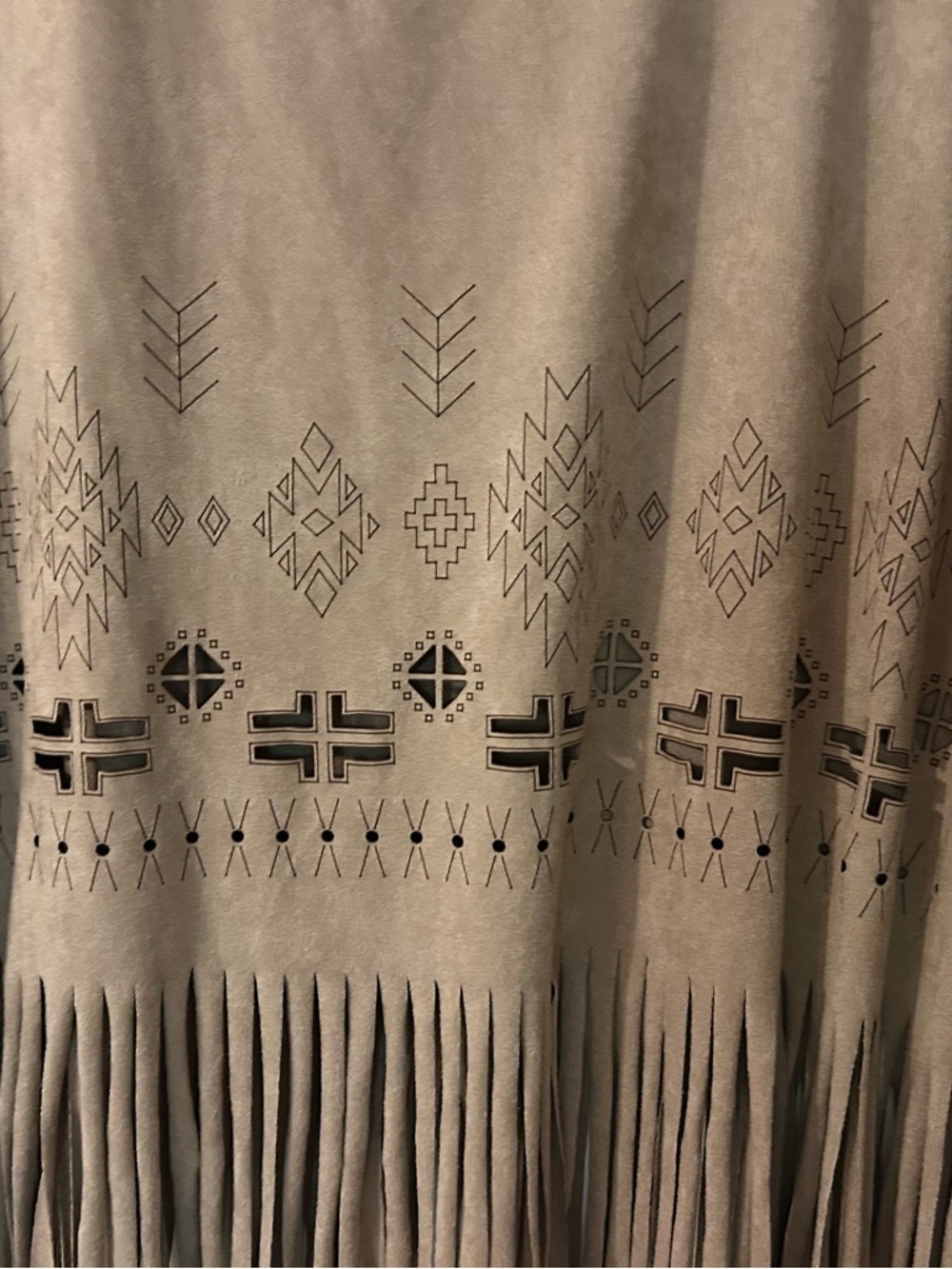 Suede Fringe Tribal-Print Tunic Top - Brown - Picture 3 of 6
